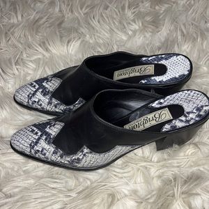 NWT Brighton "Westy" Leather Python & Black Mules